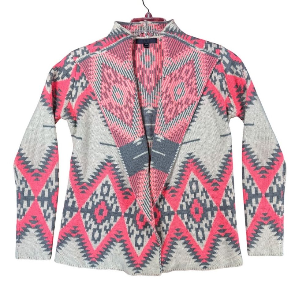 Wyatt Open Front Knit Cardigan Aztec Zig Zag Women XS/S Beige Pink